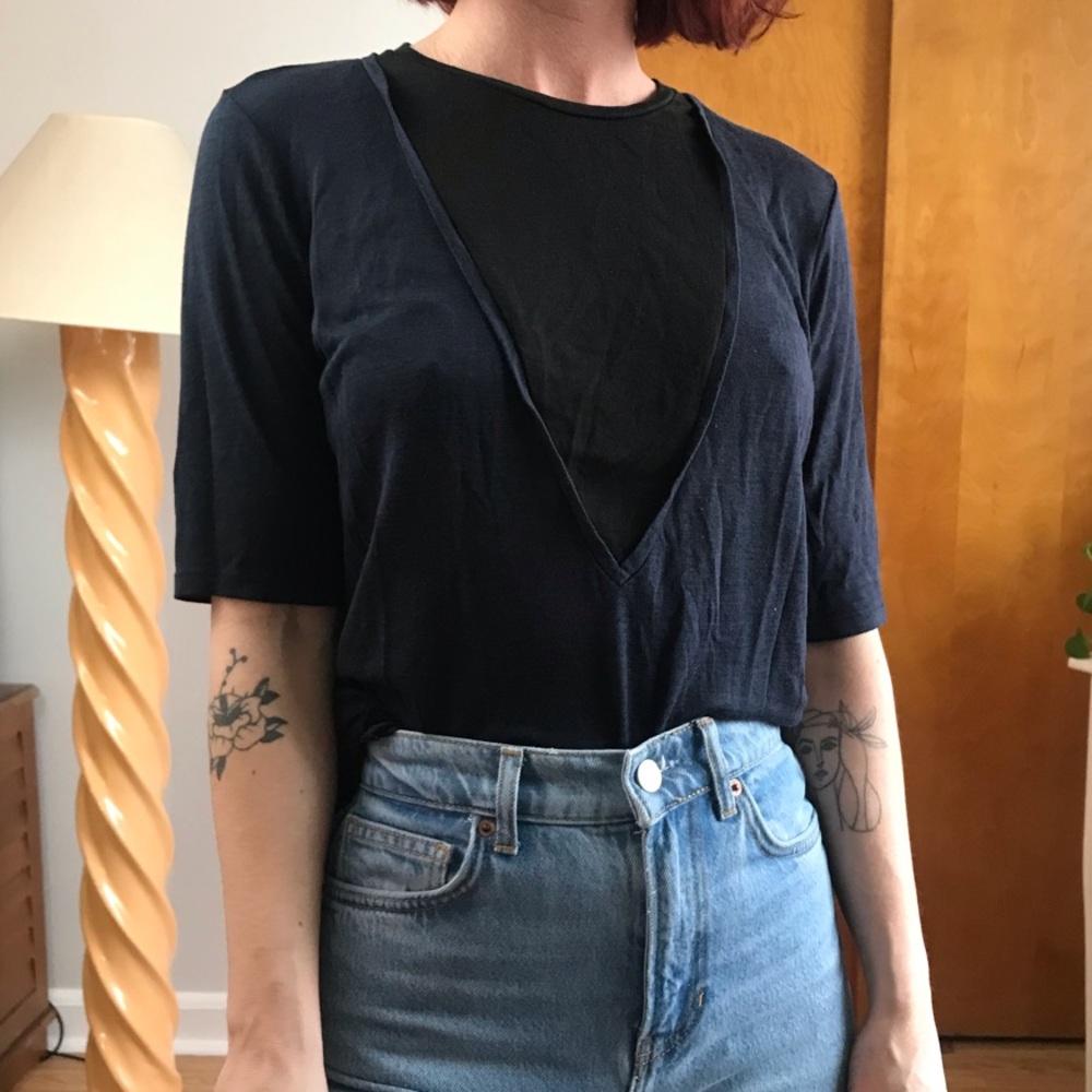 Vince Black Blue Short Sleeve T-Shirt Top